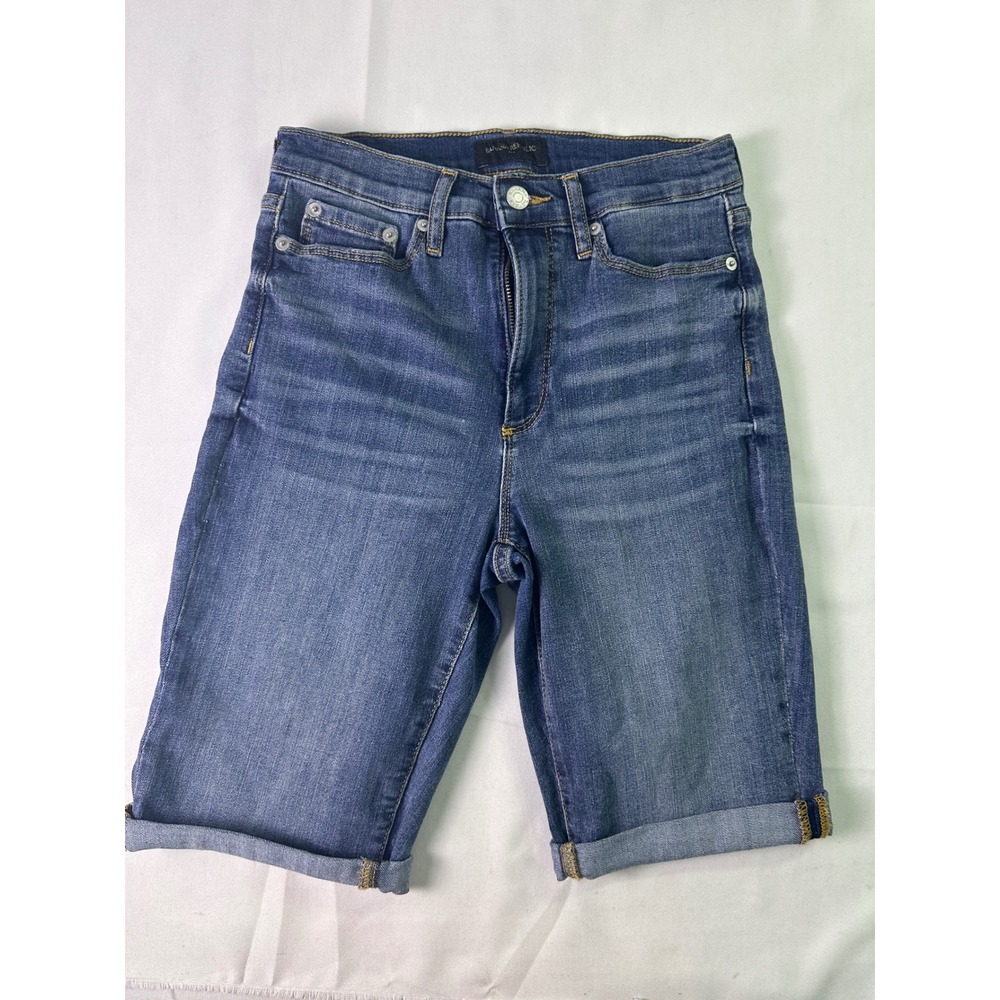 Banana Republic Denim Bermuda Shorts Sz 25/0 High Rise Cuffed Stretch Dark Wash‎